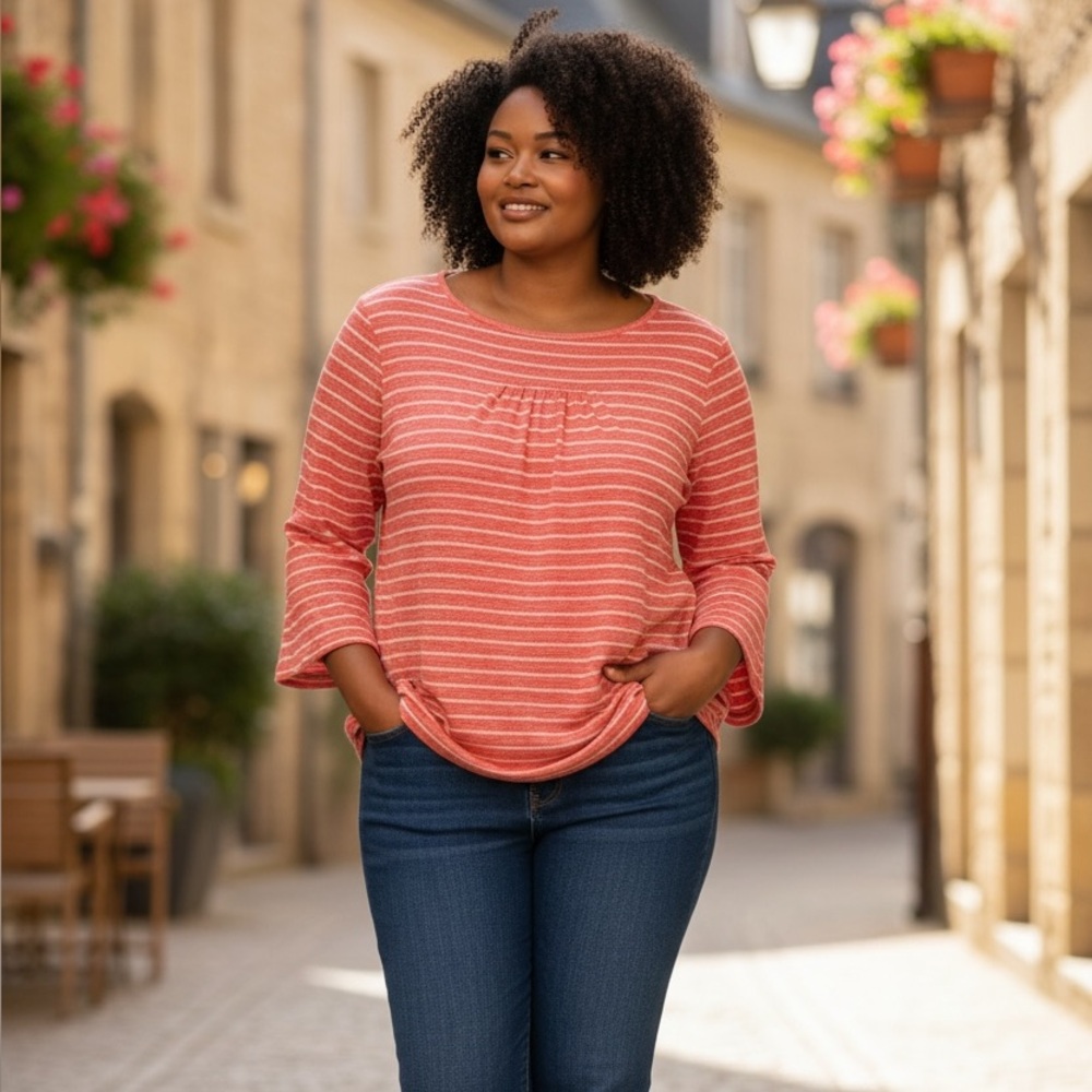Nally & Millie Coral and White Striped Tunic 1004